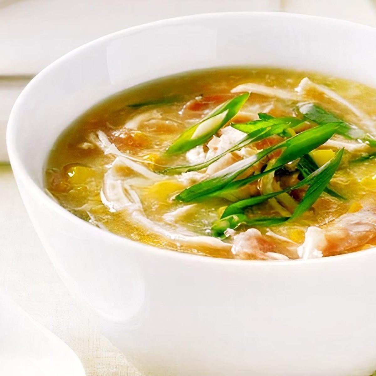 Chicken Sweet Corn Soup — Tender corn kernels and diced chicken simmered to a soup